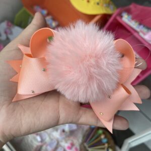 Laço grande salmão com pompom