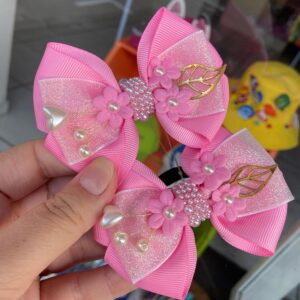 Par de Laços Rosa com Aplique de Flor