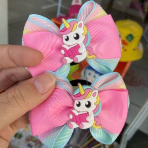 Laço Infantil com Tons de Rosa e Aplique de Unicórnio
