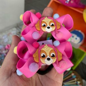 Par de Laços Rosa com Aplique da Skye