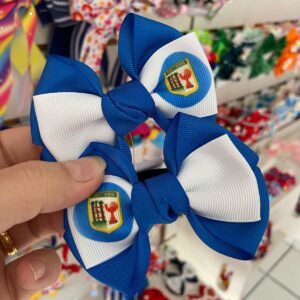 Par de Laços Azul e Branco Colégio Santana.