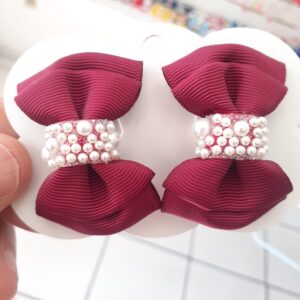 Mini Par de Laços Vinho com pérolas