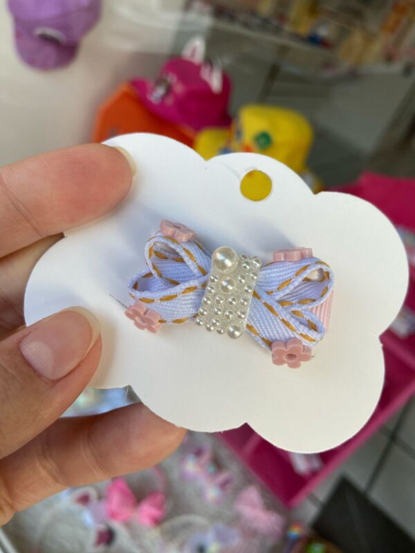 Mini Laço Branco com Rosa