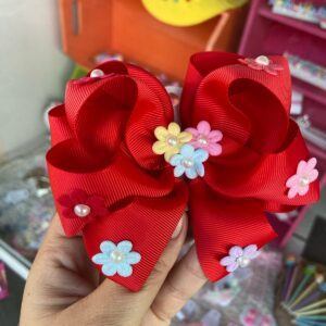 Laço Grande Vermelho com Flor.