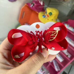 Laço médio vermelho com borboletas