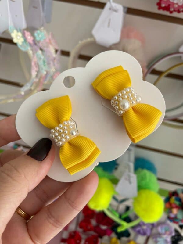 Mini Par de laços Amarelo.