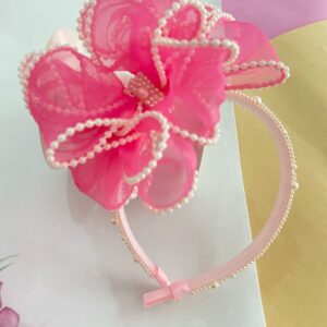 Tiara Infantil Rosa com Bordas de Pérolas