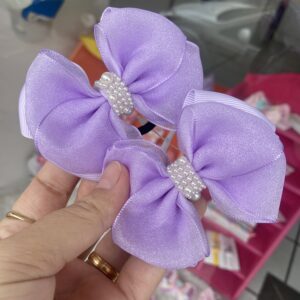 Par de Laço Lilás com com Organza no Rabicó