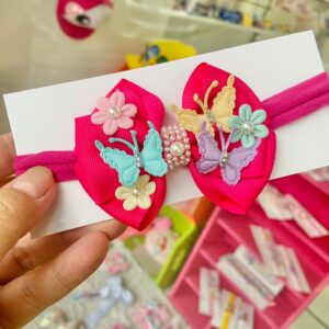 faixa para bebe com meia de seda rosa