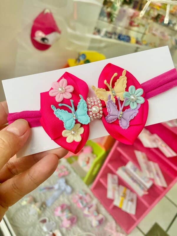 faixa para bebe com meia de seda rosa