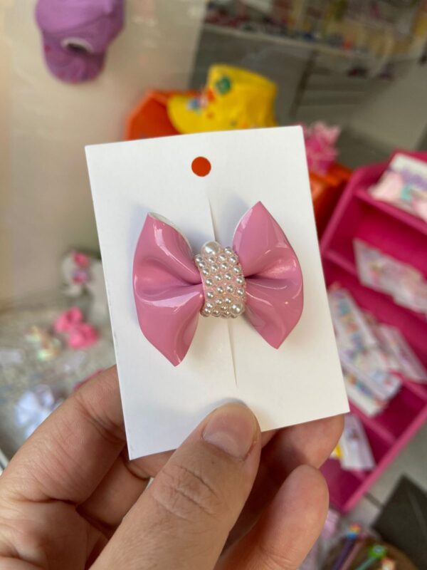 Mini Laço Rosa com Pérola