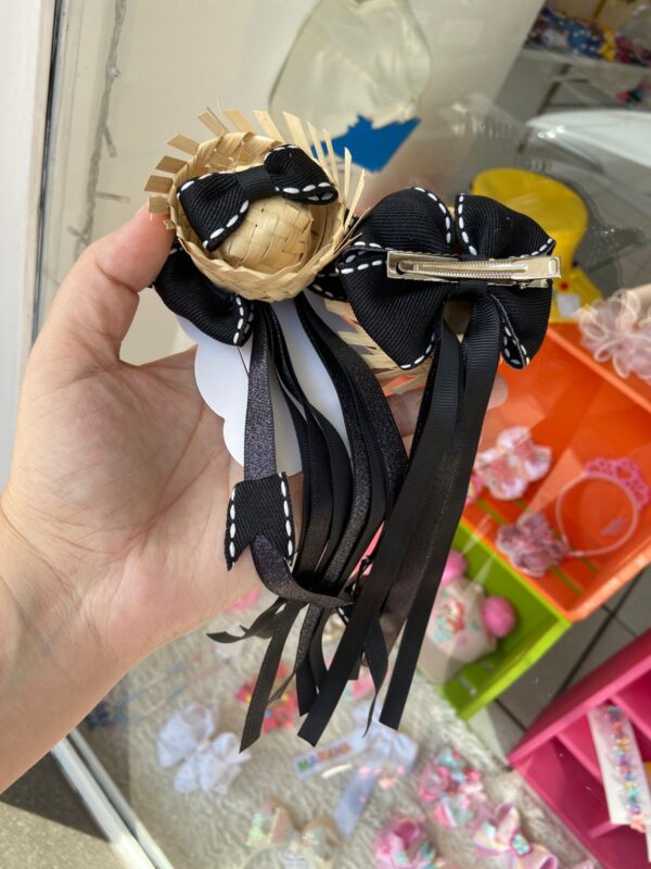 Par de Laços Caipira com de Chapéu de Palha preto