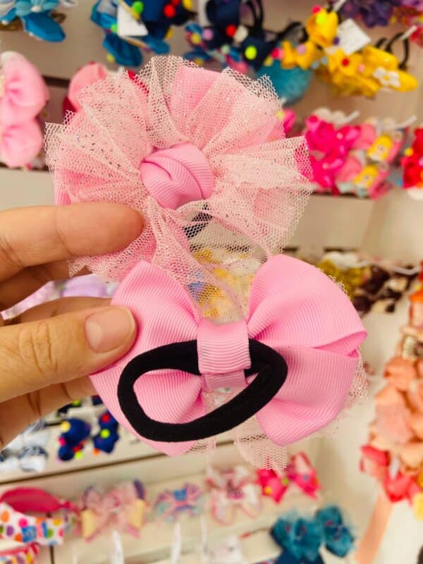 Par de Laços Rosa com Tule
