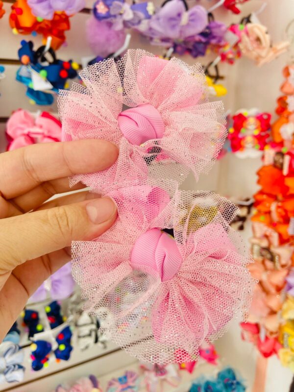 Par de Laços Rosa com Tule