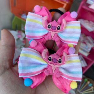 Par de Laço Stitch Rosa com Rabicó.