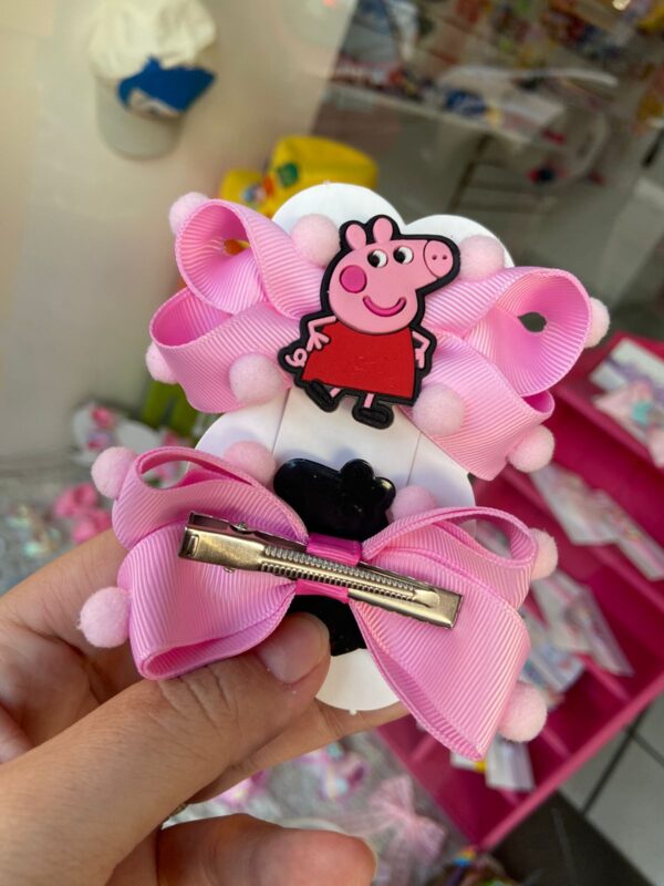 Par de Laços Rosa com Aplique da Peppa Pig