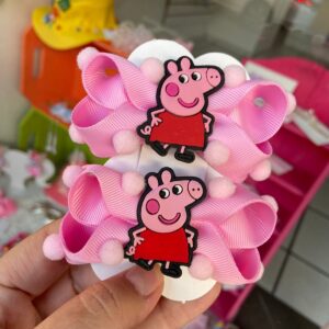 Par de Laços Rosa com Aplique da Peppa Pig
