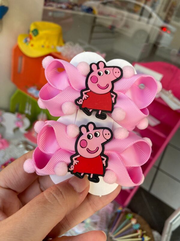 Par de Laços Rosa com Aplique da Peppa Pig