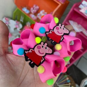 Par de Laços Rosa com Aplique da Peppa Pig