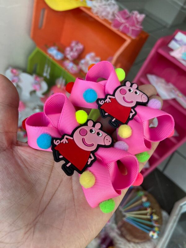 Par de Laços Rosa com Aplique da Peppa Pig