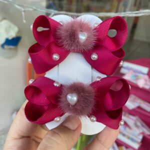 Par de Laços Marsala com Aplique de Pompom