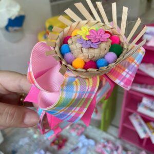 Tiara Caipira Rosa com Chapéu e Laço