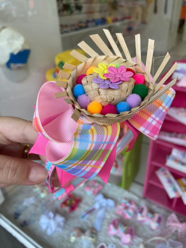 Tiara Caipira Rosa com Chapéu e Laço