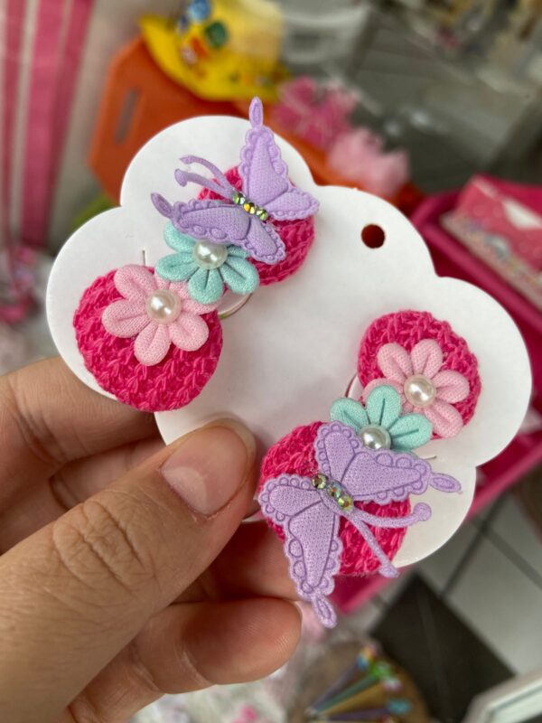 Mini Par de Laço Rosa com Borboletas