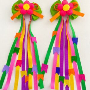 Par de Laço Caipira Colorido com Flores