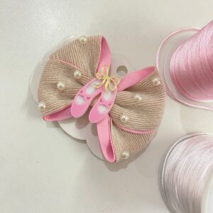 Laço Nude e Rosa com aplique de bailarina