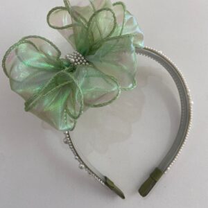 Tiara de Organza com Laço Volumoso Verde
