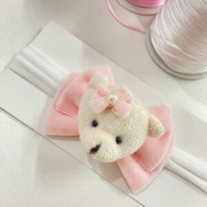 Faixa com Laço Rosa - Com Meia de seda e aplique de Urso