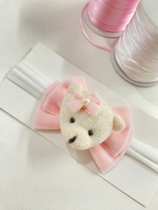 Faixa com Laço Rosa - Com Meia de seda e aplique de Urso