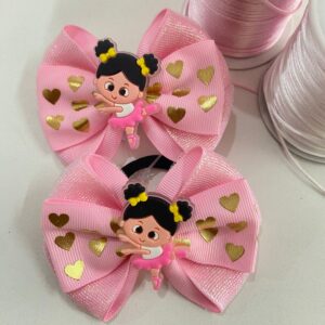 Par de Laço Rosa Aplique de Bailarina