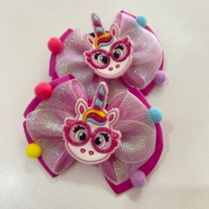 Par de Laço Rosa com Unicórnio
