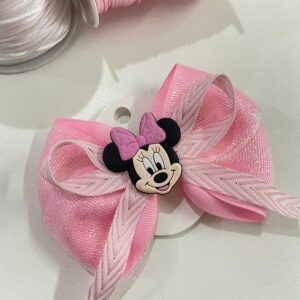 Laço Rosa com Aplique de Minnie