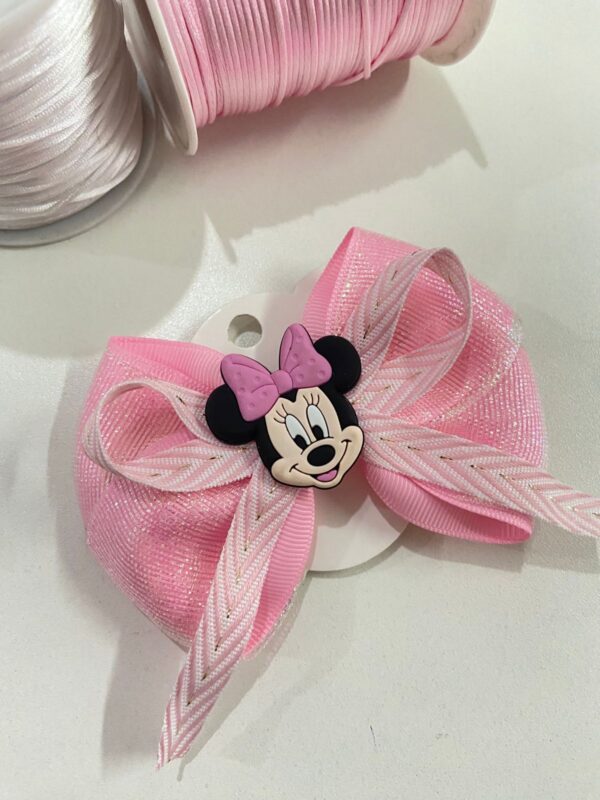 Laço Rosa com Aplique de Minnie
