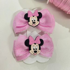 Par de Laços Rosa - Aplique Minnie
