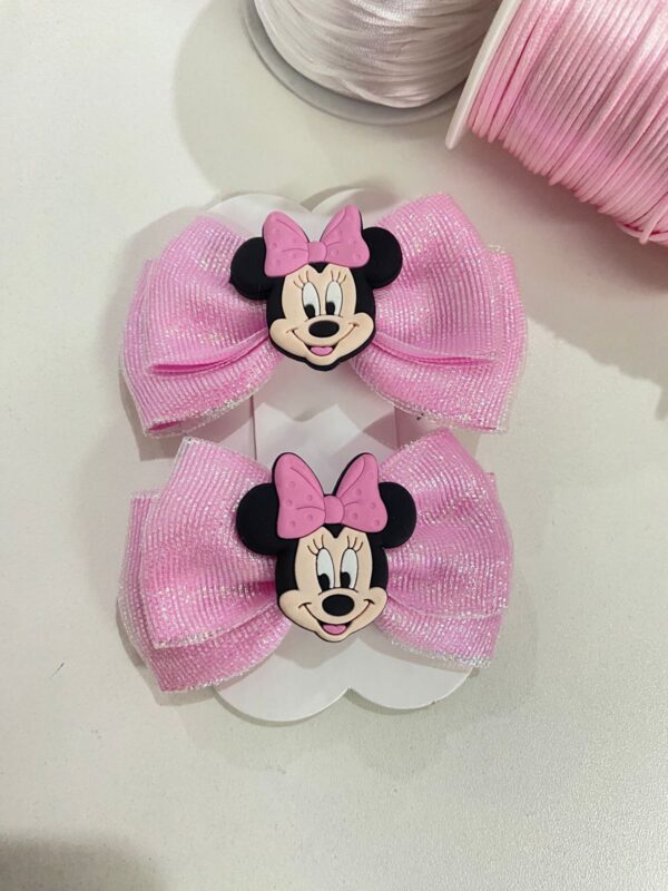 Par de Laços Rosa - Aplique Minnie