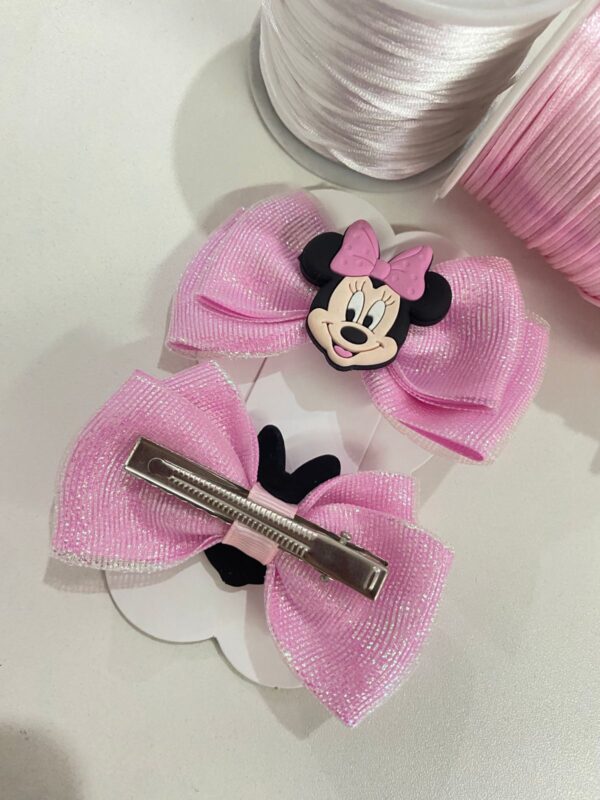 Par de Laços Rosa - Aplique Minnie