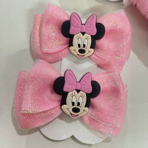 Par de Laços Rosa - Aplique Minnie