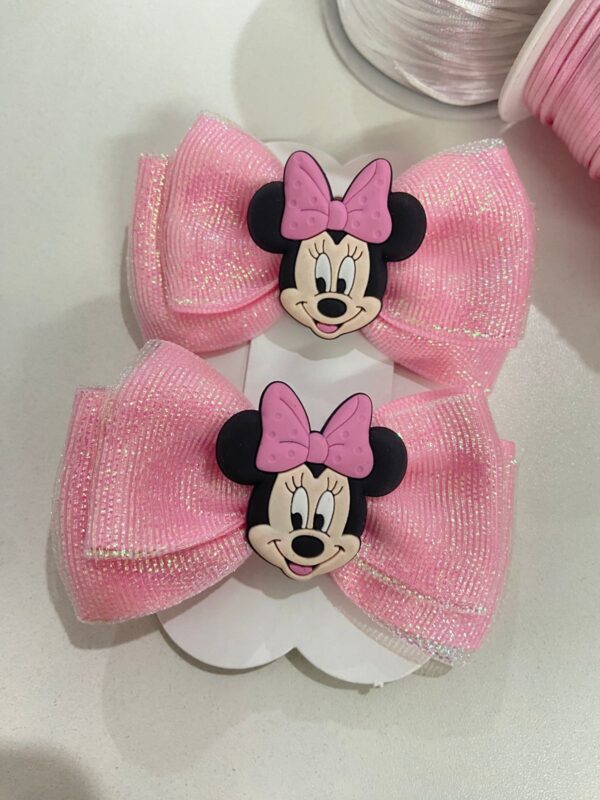 Par de Laços Rosa - Aplique Minnie