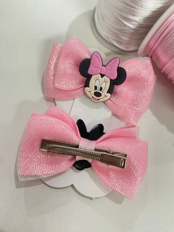 Par de Laços Rosa - Aplique Minnie