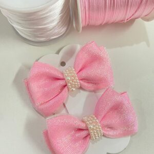Par de Laços Rosa - Aplique de Pérola