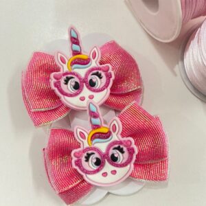 Par de Laços Rosa com Unicórnio