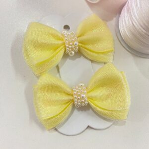 Par de Laços Amarelo com pérolas