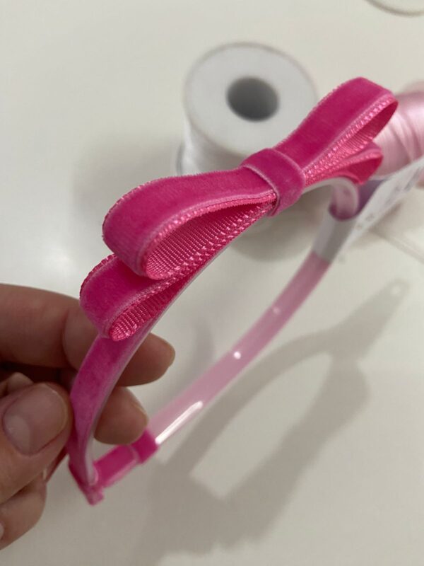 Tiara com Laço Rosa - Veludo