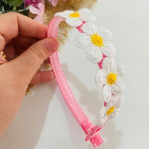 Tiara com Flores Branco e Rosa