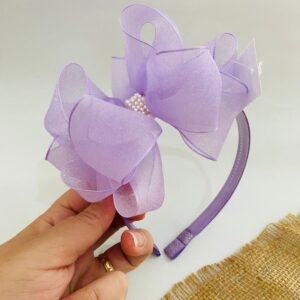 Tiara de Organza com Laço Volumoso Lilás