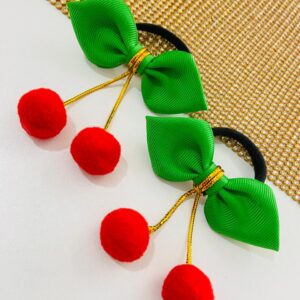 Par de Laço verde e vermelho - Pompom